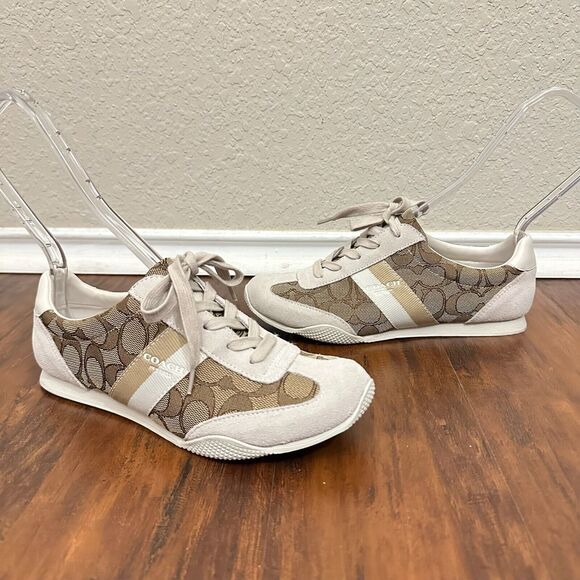 COACH Kelson Outline Sneakers Khaki Chalk Signature Suede - Picture 1 of 15
